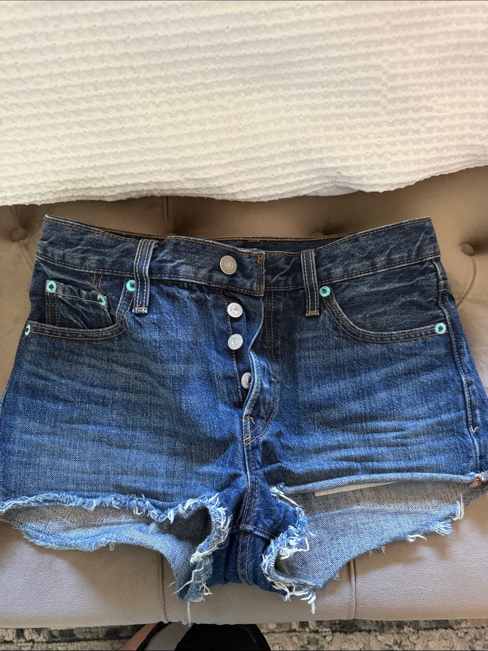 Levi's Dark Blue Button-Fly Denim Cutoff Shorts